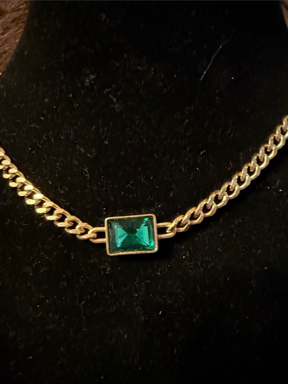 Source Unknown stainless steel Chain Necklace with Emerald Green Rectangle Stone